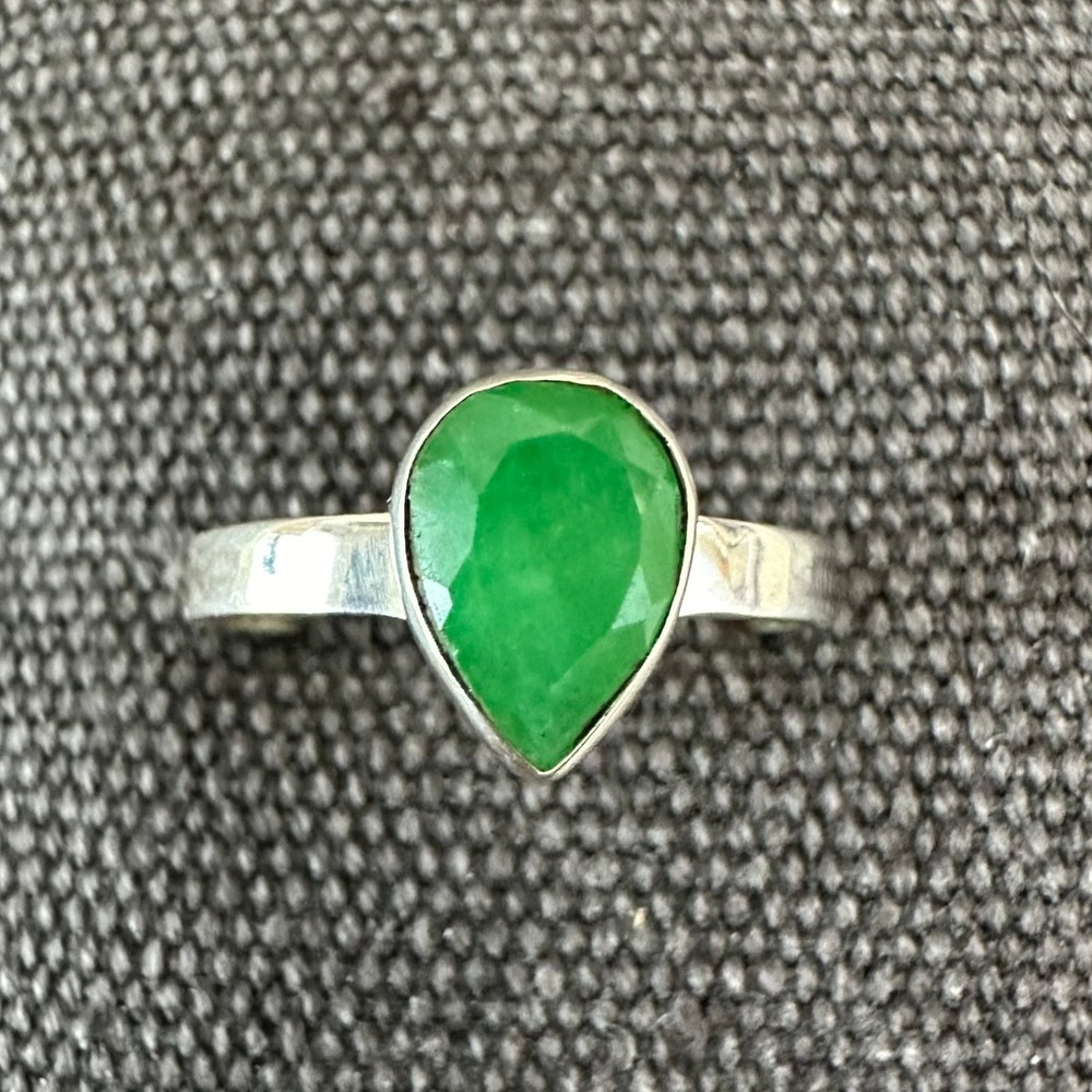 Sterling Silver Rhodium Ring Green Pear Shape Solitaire .925β Size 10 Bezel